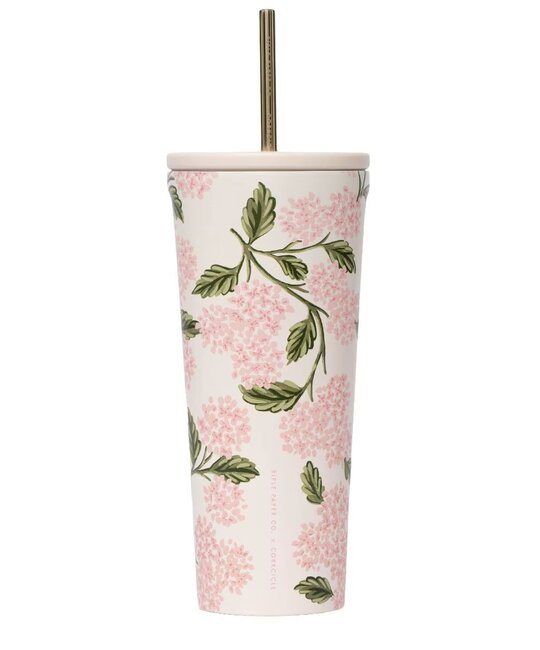 Corkcicle - CO CO HG - Pink Hydrangea Cold Cup with Straw