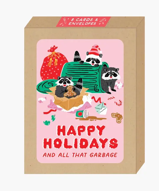 Party of One - POO POO NSHO - Pink Raccoons and All That Garbage Boxed Holiday Note Set