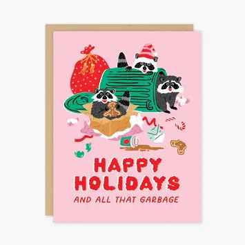 Party of One - POO POOGCHO0013 - Pink Raccoons  All That Garbage Holiday Card