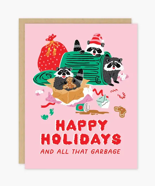 Party of One - POO POOGCHO0013 - Pink Raccoons  All That Garbage Holiday Card