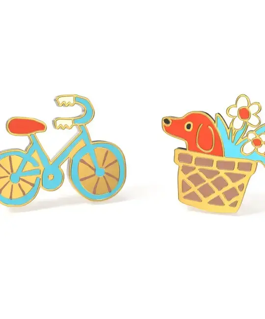 Yellow Owl Workshop - YOW YOW JE - Bicycle and Dog Basket Stud Earrings