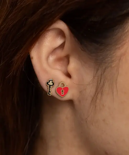 Yellow Owl Workshop - YOW YOW JE - Heart Lock and Key Stud Earrings