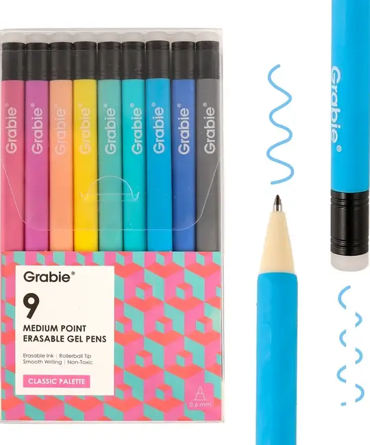 Grabie Art - GRAA GRAA AS - Medium Point Erasable Gel Pen Set of 9 - Classic Palette