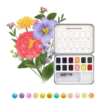Grabie Art - GRAA GRAA AS - Pocket Watercolor Set with Water Brush Pen, Floral 12 Colors