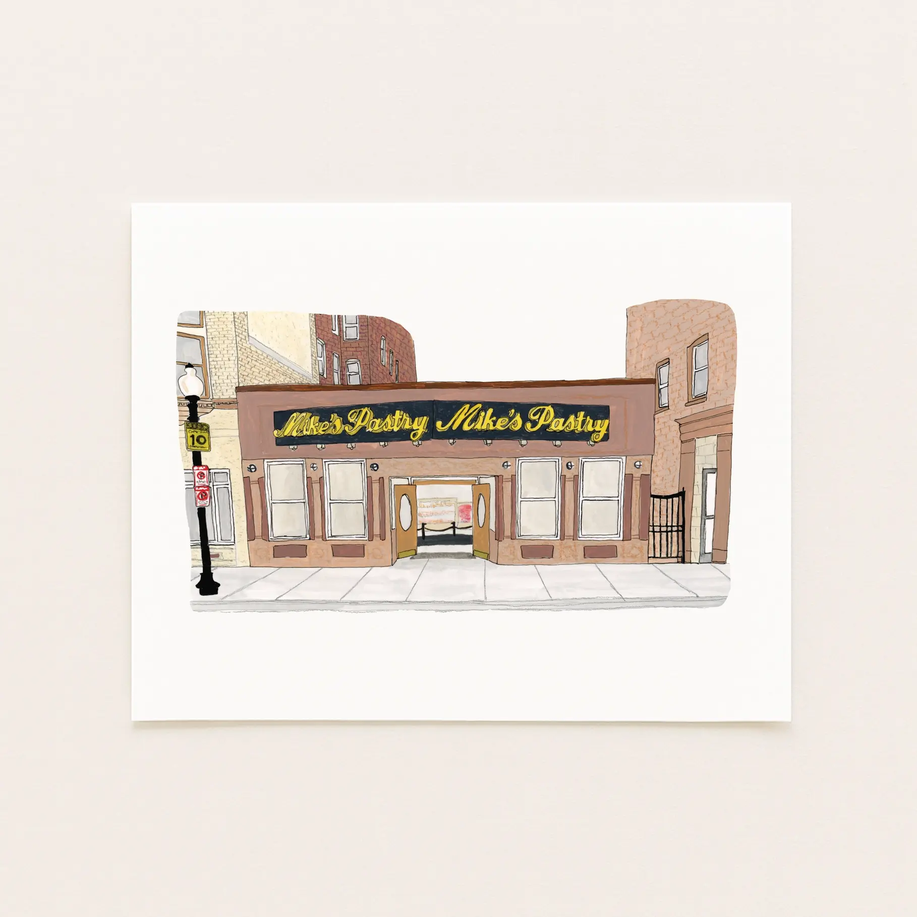 Sarah Wormann Art - SWA SWA PRSM - Mikes Pastry Boston Storefront Art Print, 8" x 10"