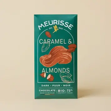 Meurisse Chocolate - MC MC FAD - Caramelized Almonds  Dark Chocolate Bar