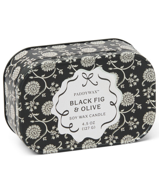Paddywax - PA PA CASM - Black Olive and Fig Printed Tin Candle, Chérie Collection