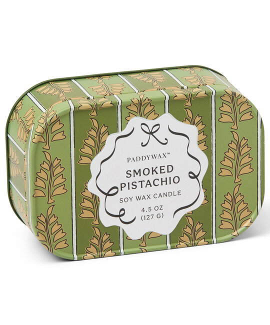 Paddywax - PA PA CASM - Smoked Pistachio Printed Tin Candle, Chérie Collection