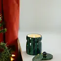 Paddywax - PA PA CALA - Balsam & Fir Green & Navy Striped Ceramic Candle with Lid, Cabana Collection