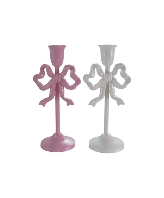 Creative Co-Op - CCO CCO HGDE -  Tall Bow Cast Iron Taper Candle Holder (10" Tall), Pink or White Assorted