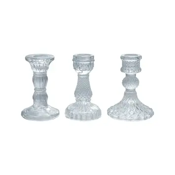 Creative Co-Op - CCO CCO HGDE -  Pressed Glass Taper Candle Holder (4" tall), Thee Assorted Syles