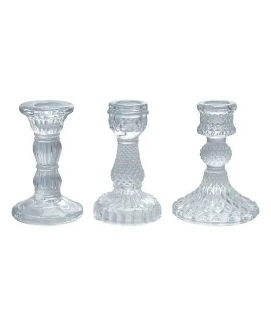 Creative Co-Op - CCO CCO HGDE -  Pressed Glass Taper Candle Holder (4" tall), Thee Assorted Syles