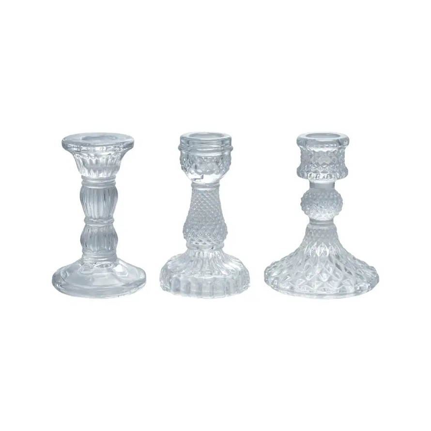 Creative Co-Op - CCO CCO HGDE -  Pressed Glass Taper Candle Holder (4" tall), Thee Assorted Syles