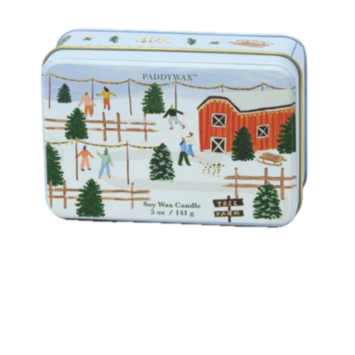 Paddywax - PA PA CASM - Christmas Tin Candle - Tree Farm Scene, Tabac + Pine 5 oz.