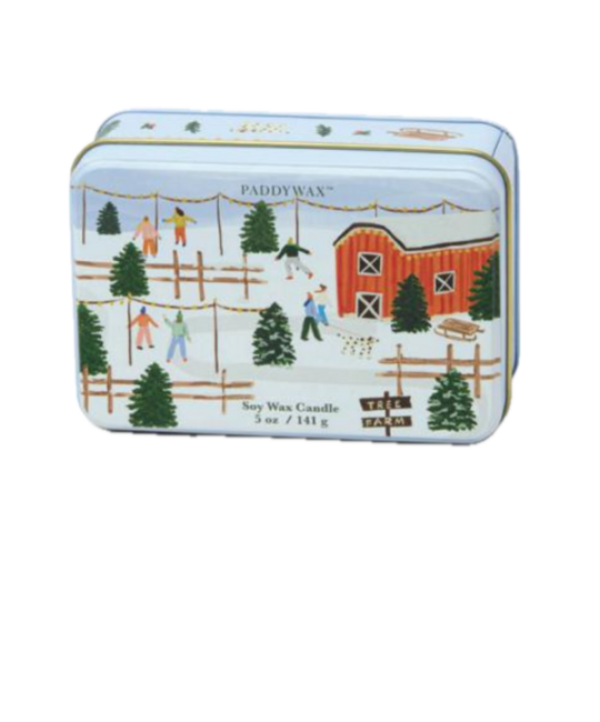 Paddywax - PA PA CASM - Christmas Tin Candle - Tree Farm Scene, Tabac + Pine 5 oz.
