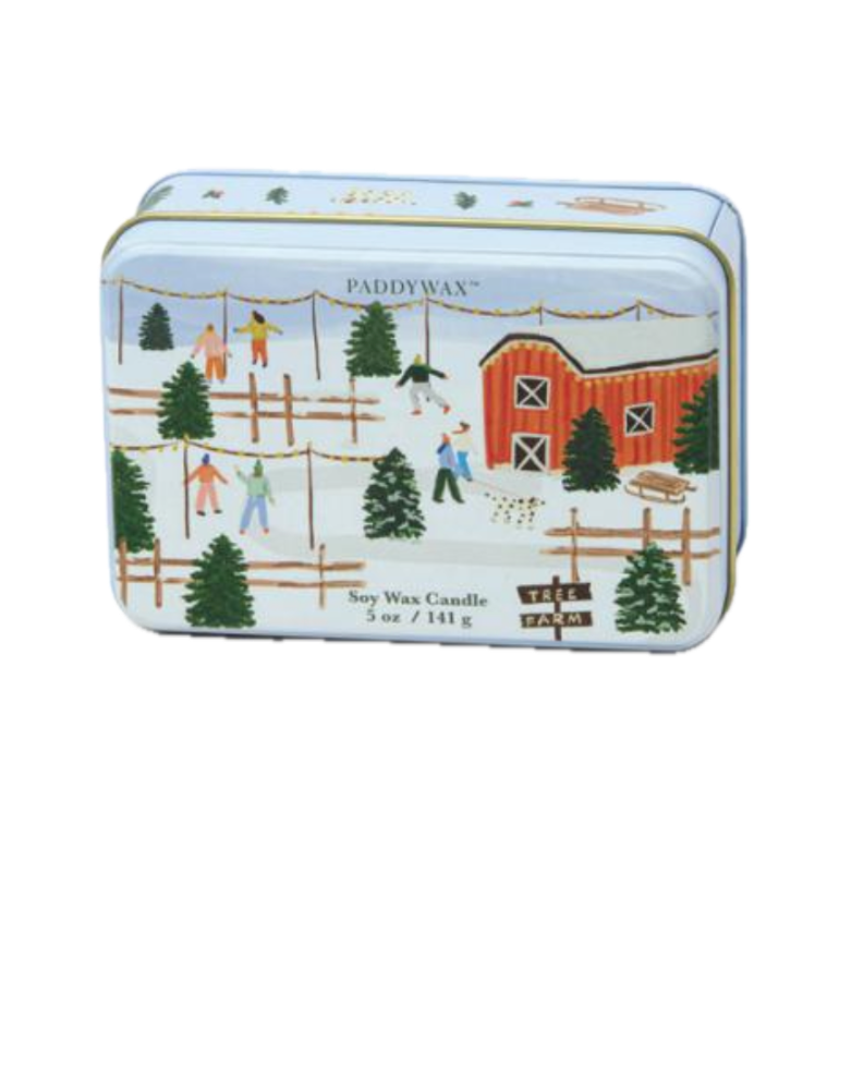 Paddywax - PA PA CASM - Christmas Tin Candle - Tree Farm Scene, Tabac + Pine 5 oz.