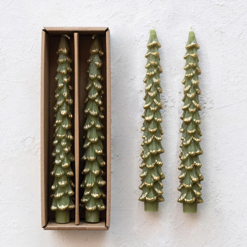 Creative Co-Op - CCO Gold Edge Tree Shaped Taper Candles Set, Evergreen Cedar