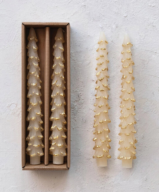 Creative Co-Op - CCO Gold Edge Tree Shaped Taper Candles Set, Eggnog