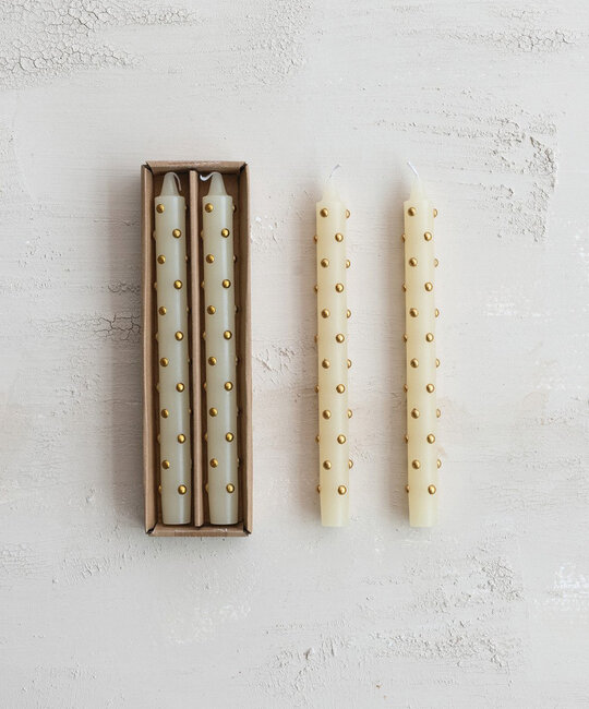 Creative Co-Op - CCO Ivory Gold Dots Taper Candles