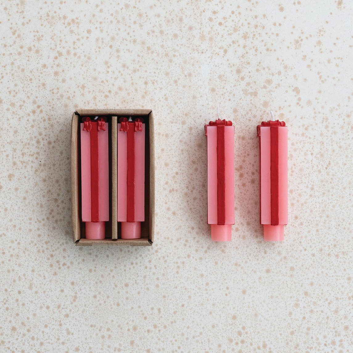 Creative Co-Op - CCO Present Shaped Taper Candles Set, Pink & Red Gift