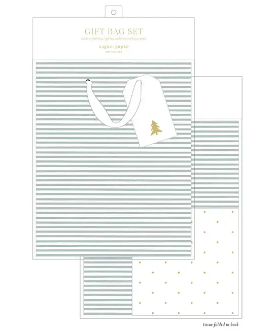 Sugar Paper - SUG SUG GBSET - Green Stripe Gift Bag Set (Gift Bag, Tissue, Gift Tag)