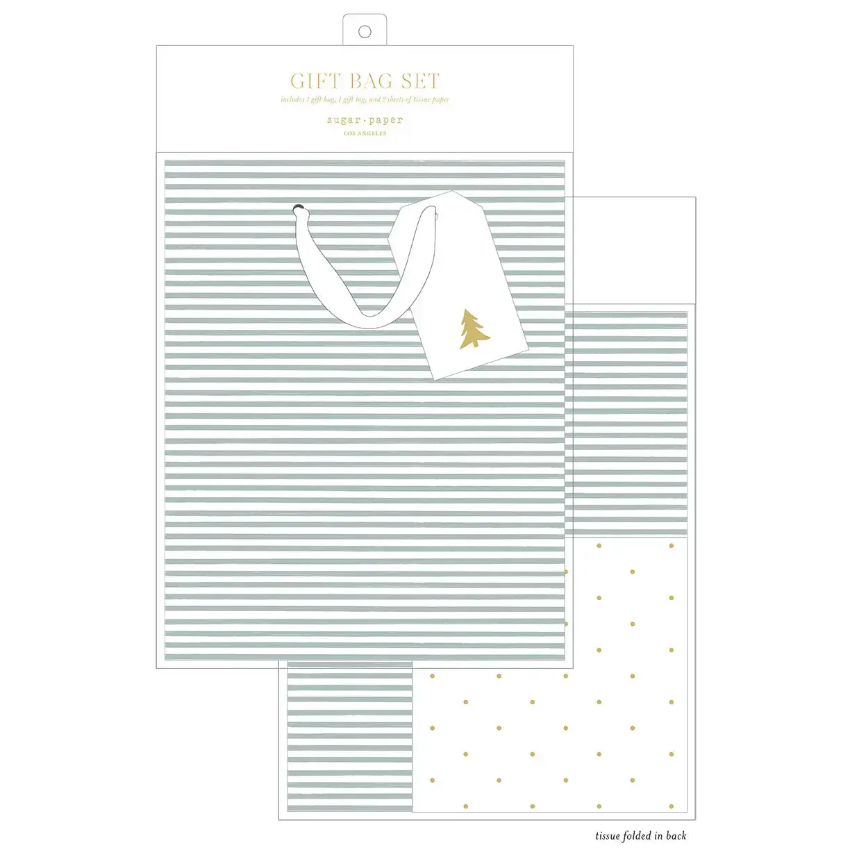 Sugar Paper - SUG SUG GBSET - Green Stripe Gift Bag Set (Gift Bag, Tissue, Gift Tag)