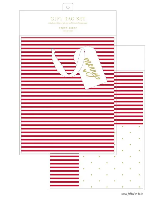 Sugar Paper - SUG SUG GBSET - Red Stripe Gift Bag Set (Gift Bag, Tissue, Gift Tag)