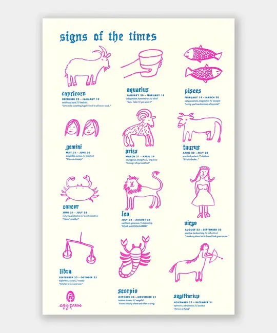 Egg Press - EP EP PR - Zodiac Signs Risograph Print