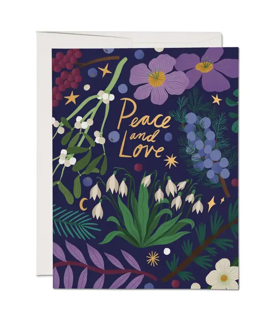 Red Cap Cards - RCC RCCGCHO - Winter Botanicals Peace and Love Purple Holiday Card