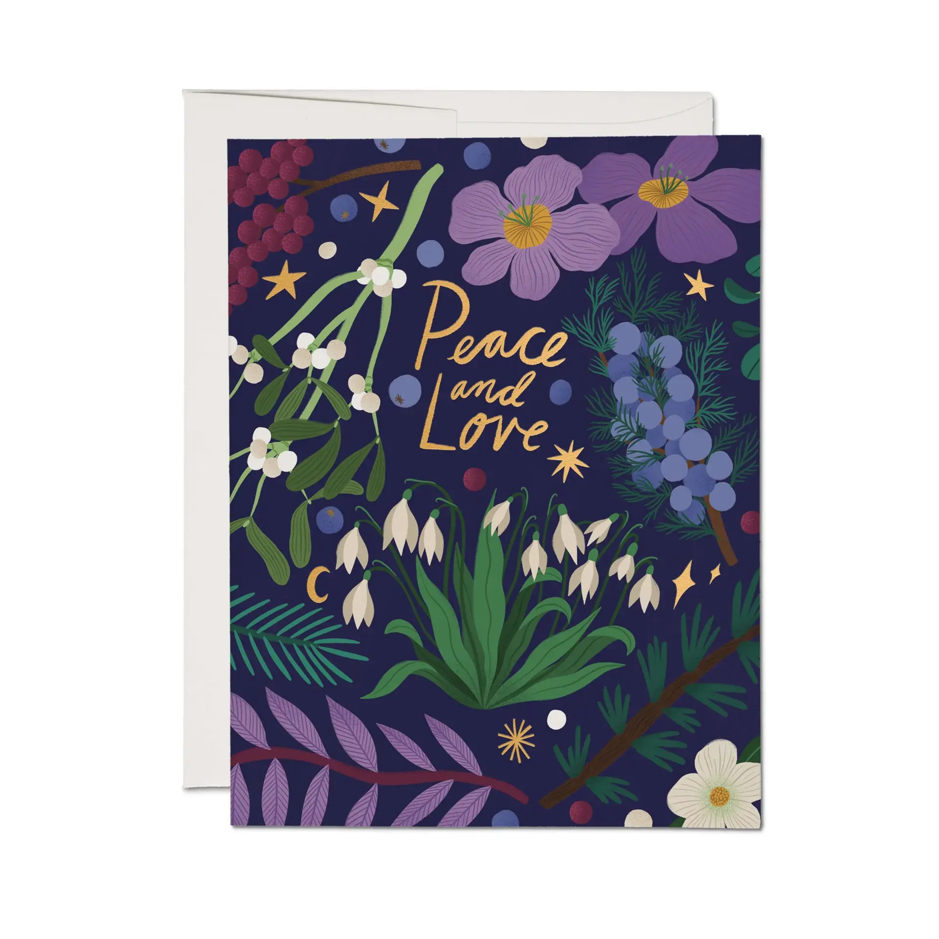 Red Cap Cards - RCC RCCGCHO - Winter Botanicals Peace and Love Purple Holiday Card