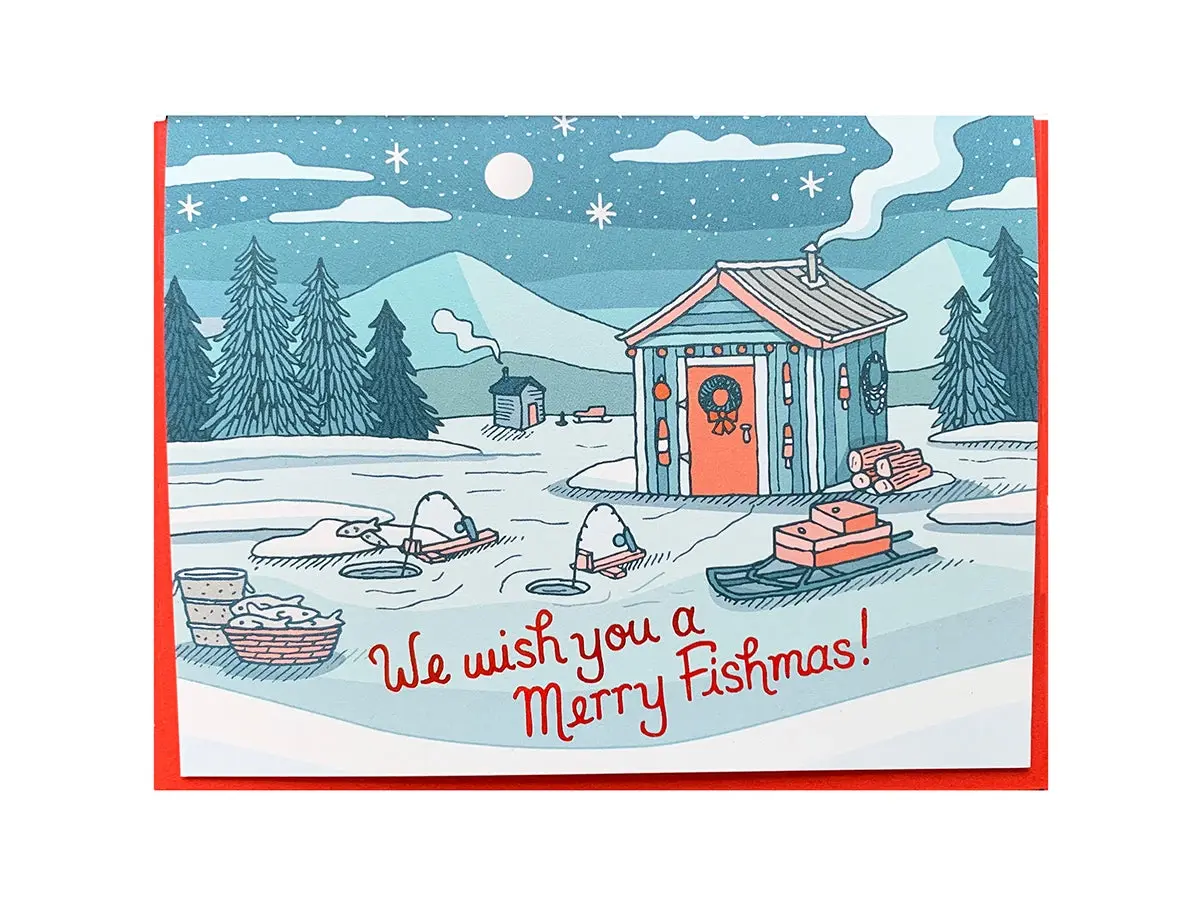 Noteworthy Paper and Press - NPP NPPGCHO0005 - Merry Fishmas Bobhouse Ice Fishing Holiday Card