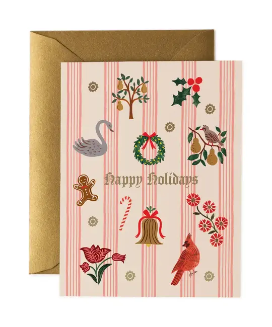 Rifle Paper Co - RP RPGCHO0069 - Yuletide Pink Stripe Holiday Card
