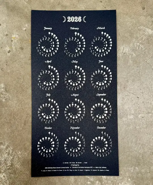 Margins Imprint - MAR MAR CAWA - 2026 Silver on Night Sky Moon Phase Calendar (unframed)