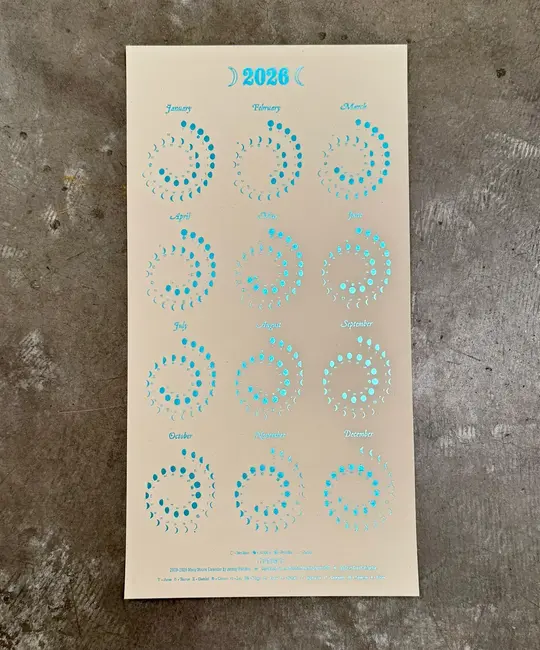 Margins Imprint - MAR MAR CAWA - 2026 Blue Foil on Ivory Moon Phase Calendar (unframed)