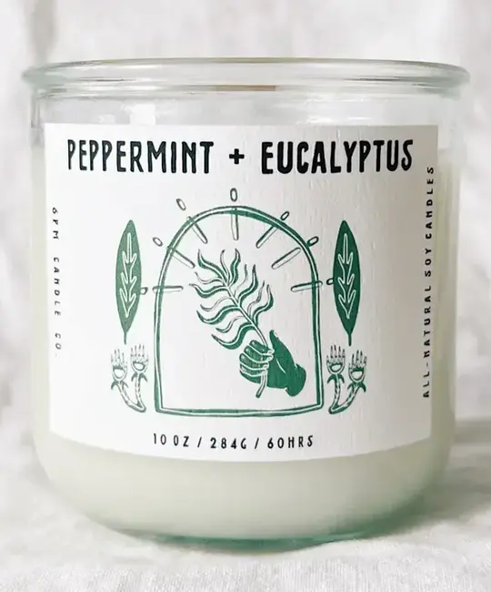 6pm Candle Co. - 6pm 6PM CALA - Peppermint + Eucalyptus Candle, 10oz Soy