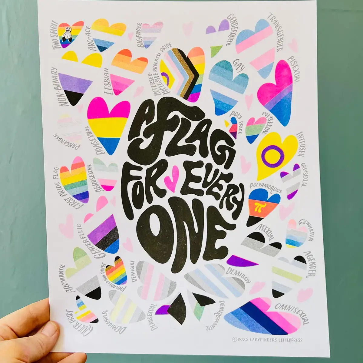 Ladyfingers Letterpress - LF LF PRSM - A Flag For Everyone Print 11" x 14"