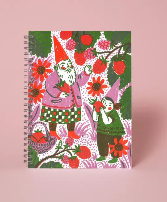 Phoebe Wahl - PW PW NBBL - Berry Picking Gnomes Letterpress Spiral-bound Blank Notebook