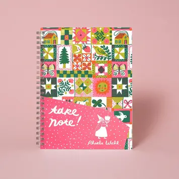 Phoebe Wahl - PW PW NBBL - Folk Quilt Letterpress Spiral-bound Blank Notebook