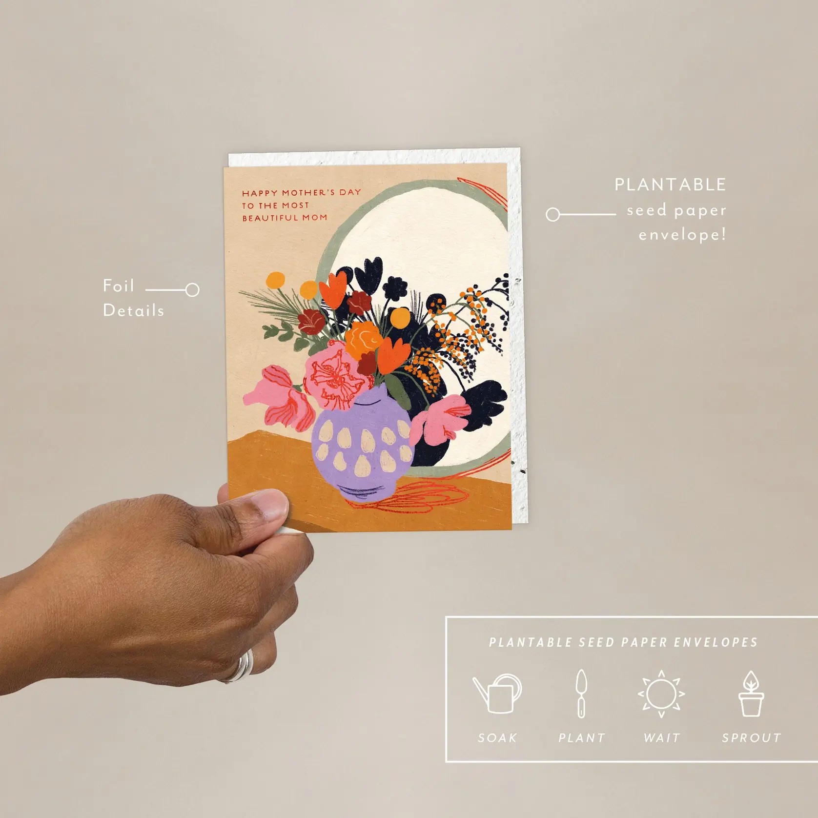 Seedlings - SED SEDGCMD0007 - Most Beautiful Mom Vase Mother's Day Card