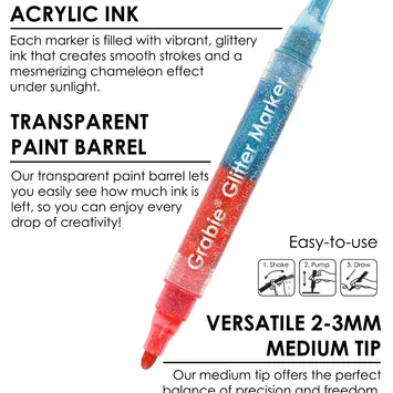 Grabie Art - GRAA GRAA AS - Dual Tone Iridescent Glitter Acrylic Paint Marker Set Of 8