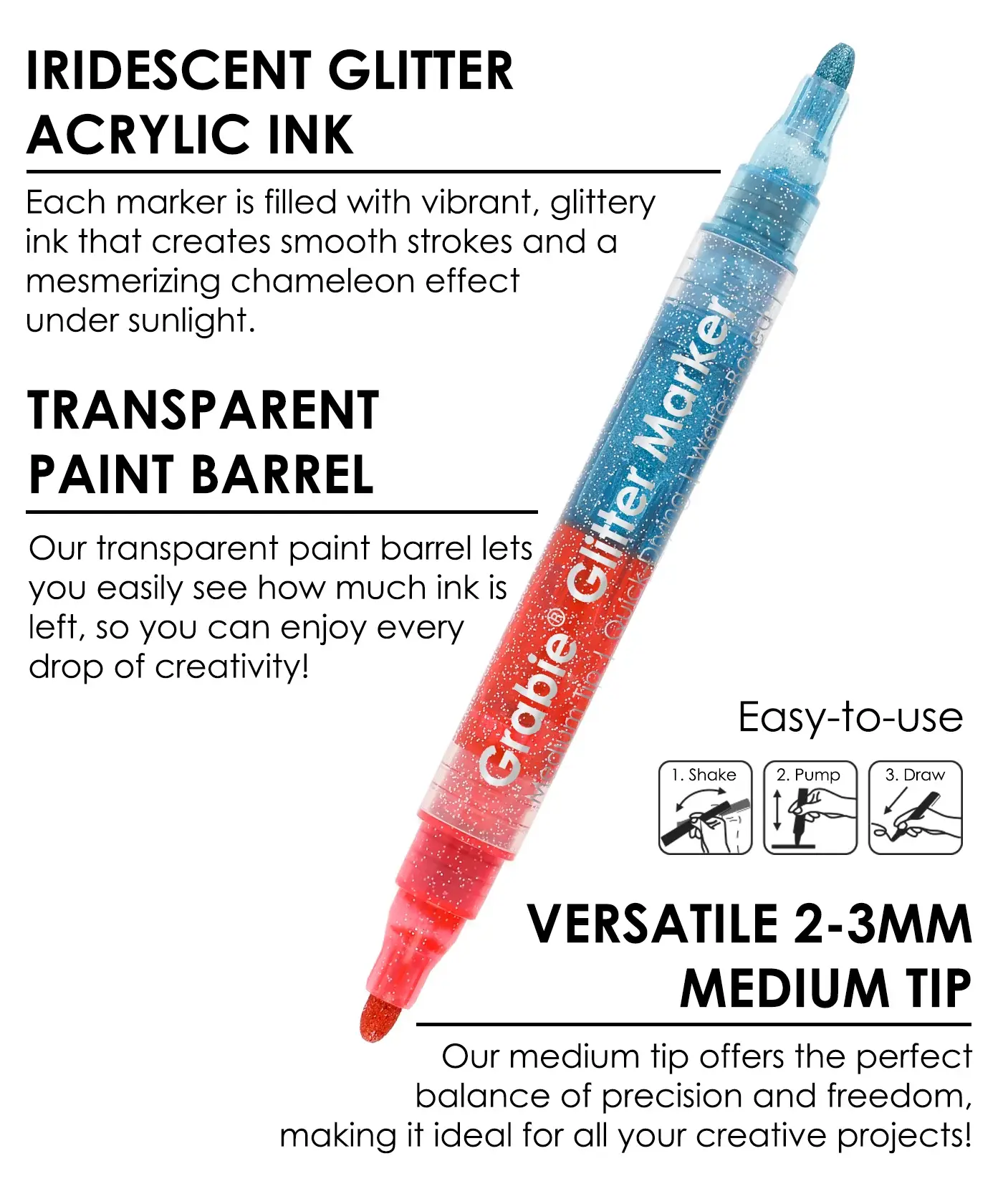 Grabie Art - GRAA GRAA AS - Dual Tone Iridescent Glitter Acrylic Paint Marker Set Of 8