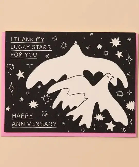 and Here We Are - AHW AHWGCAN0006 - Lucky Stars Doves Anniversary Card