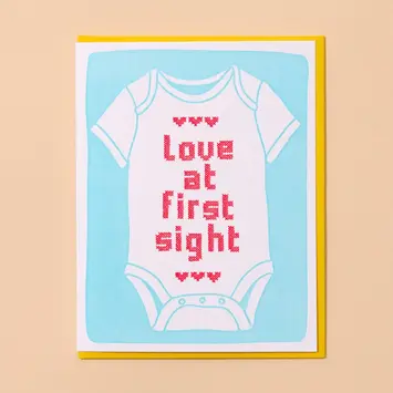 and Here We Are - AHW AHWGCBA0014 - Love at First Sight Onesie Baby Card