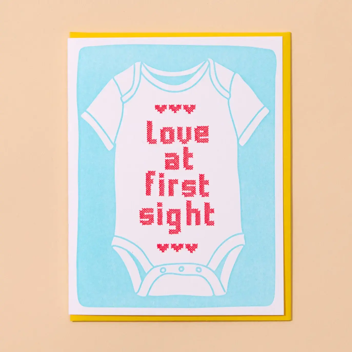 and Here We Are - AHW AHWGCBA0014 - Love at First Sight Onesie Baby Card