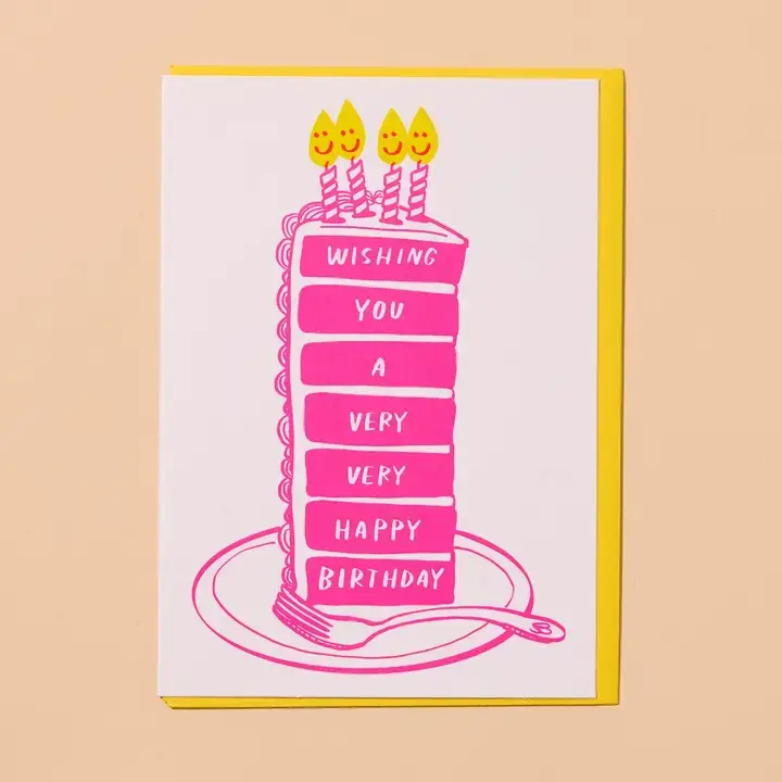 and Here We Are - AHW AHWGCBI0040 - Tall Cake Slice Very Happy Birthday Card
