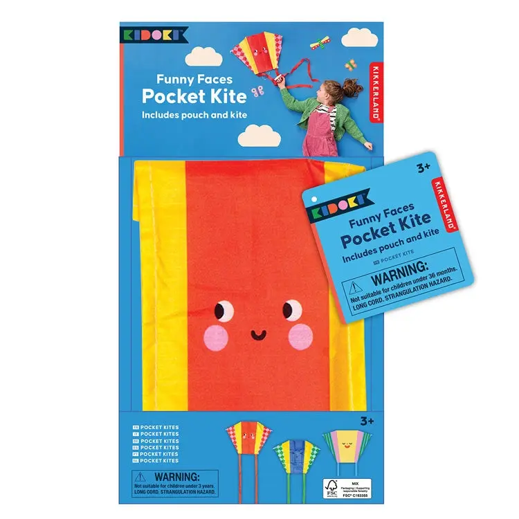 Kikkerland KI TO - Funny Faces Pocket Kite (Assorted Styles)