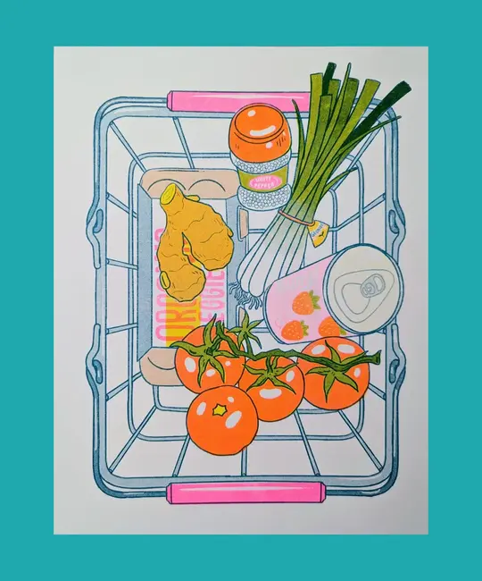 Christina Hu - CHH CHH PRSM - Tomato Egg Risograph Print, 8.5" x 11" (Recipe printed on the back)