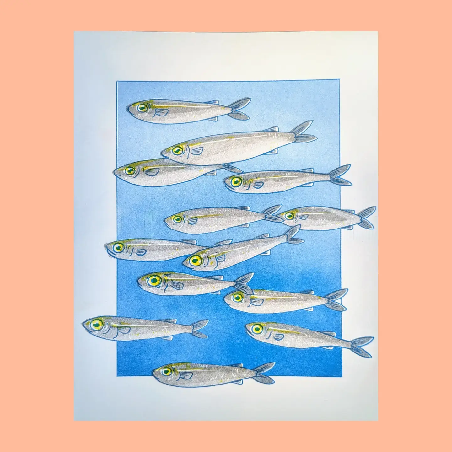 Christina Hu - CHH CHH PRSM - School of Fish Risograph Print, 8.5" x 11"