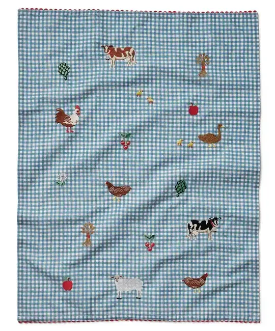 Rifle Paper Co - RP RP HGKL - Gingham Country Farm Embroidered Tea Towel