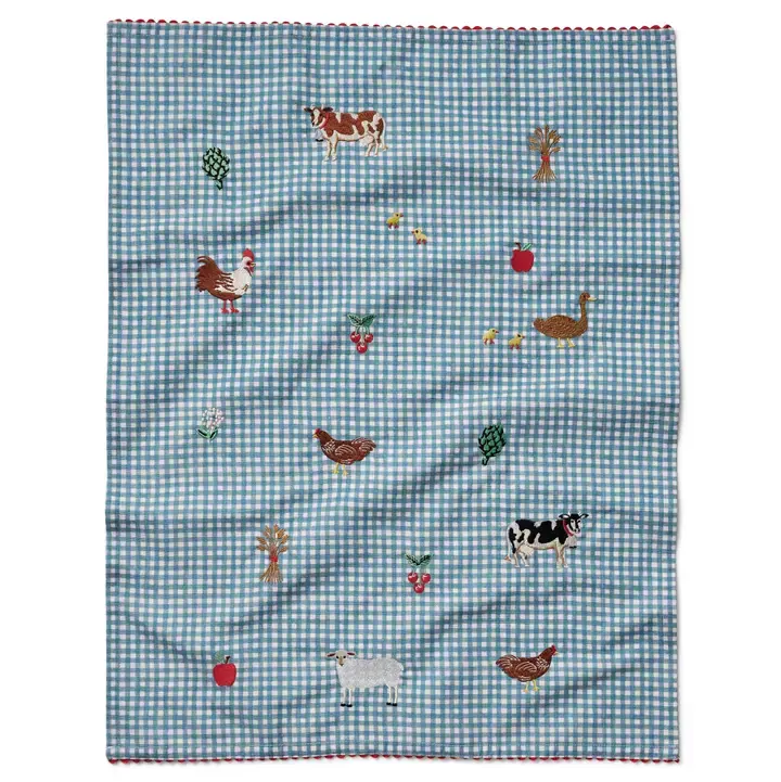 Rifle Paper Co - RP RP HGKL - Gingham Country Farm Embroidered Tea Towel